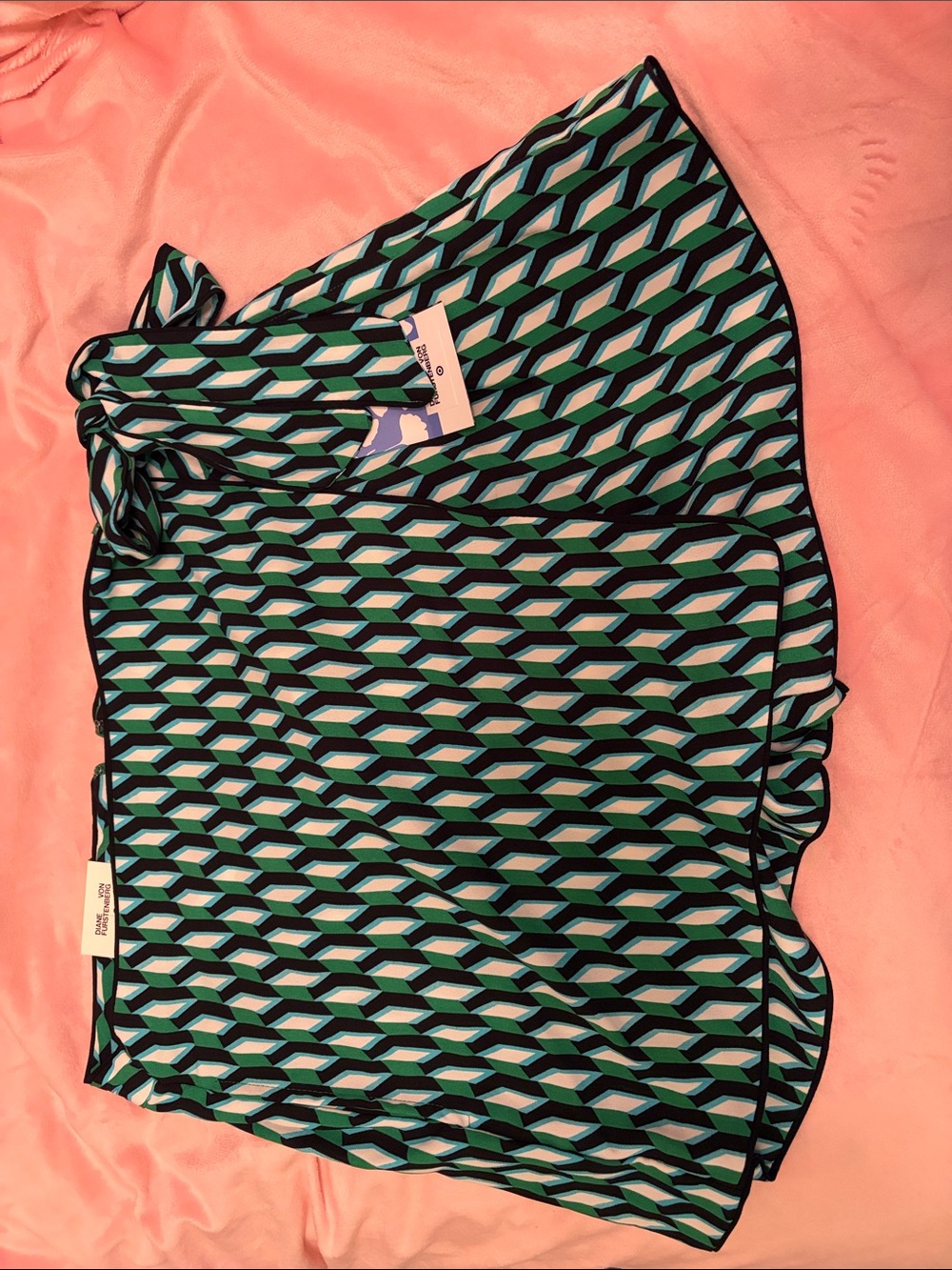 Diane Von Furstenberg Green, Teal & Black Geometric Print Skort
